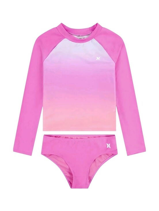 Hurley Other - Hurley Girls Long Sleeve Rash Guard 2-Piece Swimsuit Pink Sz 14 NWT